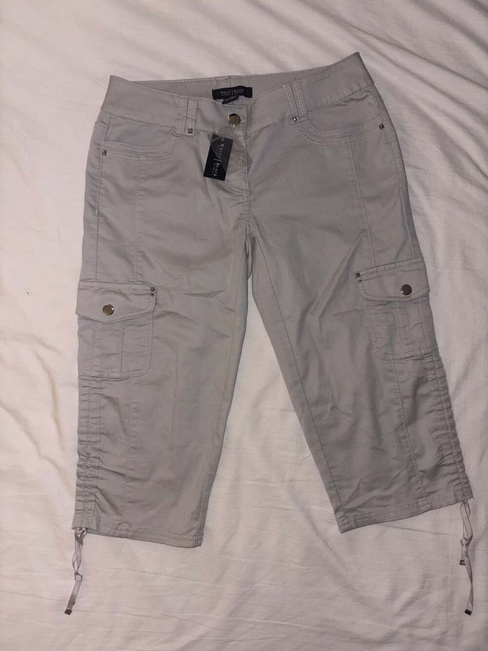 White House Black Market Light Gray Cargo Capri Pants NWT